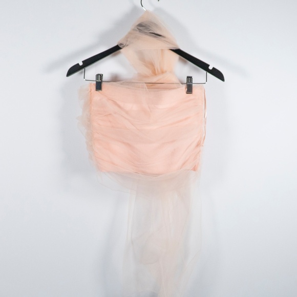 NEW MNG Tulle Chiffon Off The Shoulder Sleeveless Wrap Around Crop Top Tank Pink - Picture 4 of 4